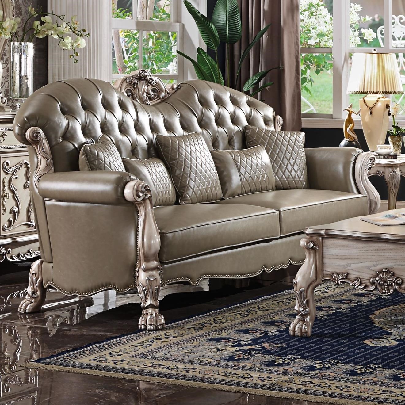 Acme Furniture Dresden 58175 Traditional Faux Leather Sofa w/ 5 Pillows